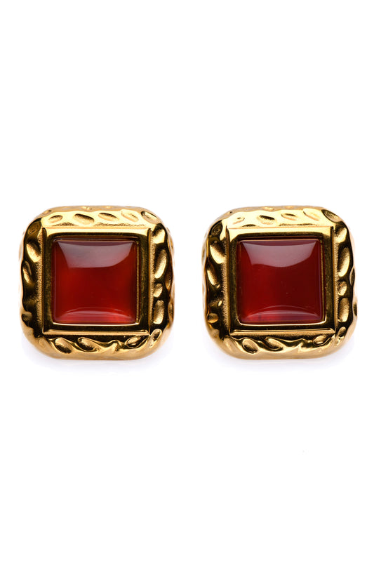 AMARANTH - GOLD EARRINGS RED STONE 18K GOLD PLATING WATERPROOF
