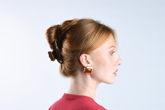 AMARANTH - GOLD EARRINGS RED STONE 18K GOLD PLATING WATERPROOF
