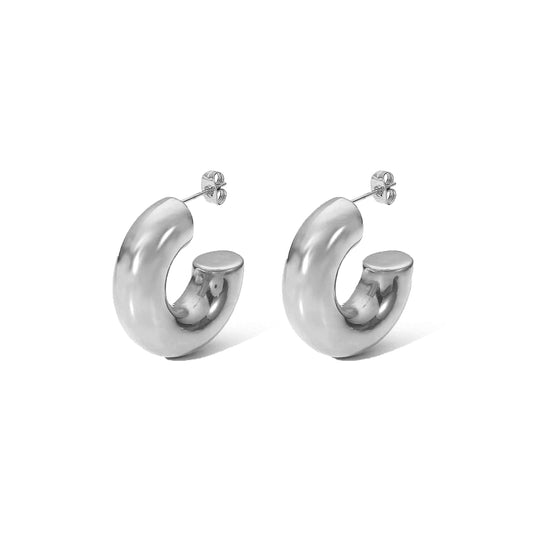 CLIVIA - CHUNKY SILVER HOOP EARRINGS WATERPROOF