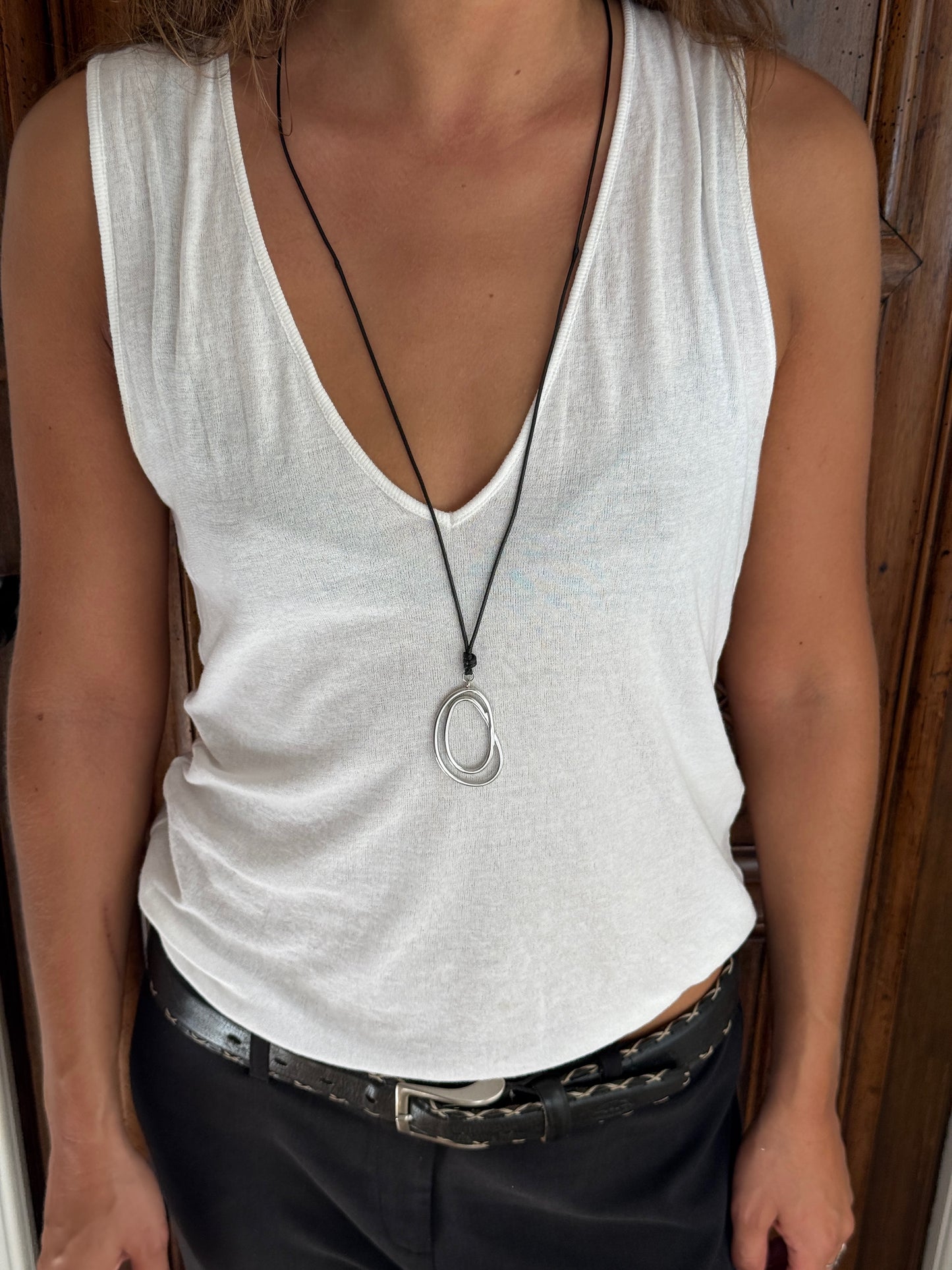 GRASSE - SILVER SWIRL NECKLACE BLACK BAND ADJUSTABLE LENGTH WATERPROOF