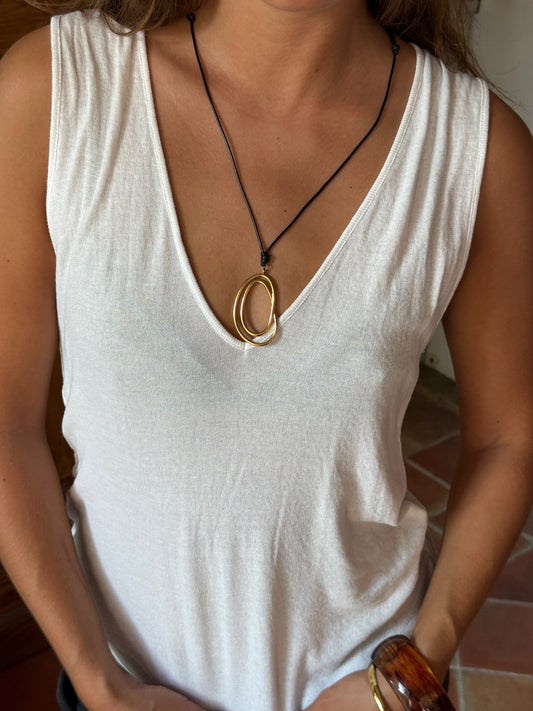 GRASSE - GOLD SWIRL NECKLACE BLACK BAND ADJUSTABLE LENGTH 18K GOLD PLATING WATERPROOF