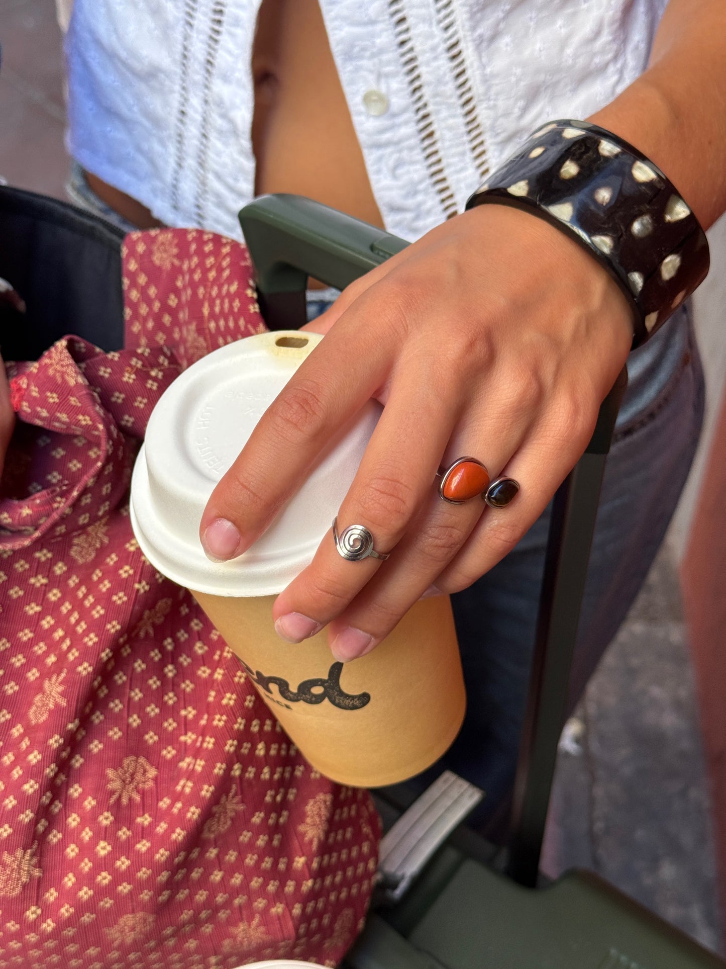 AXIL - SILVER RING RED AND BROWN STONES