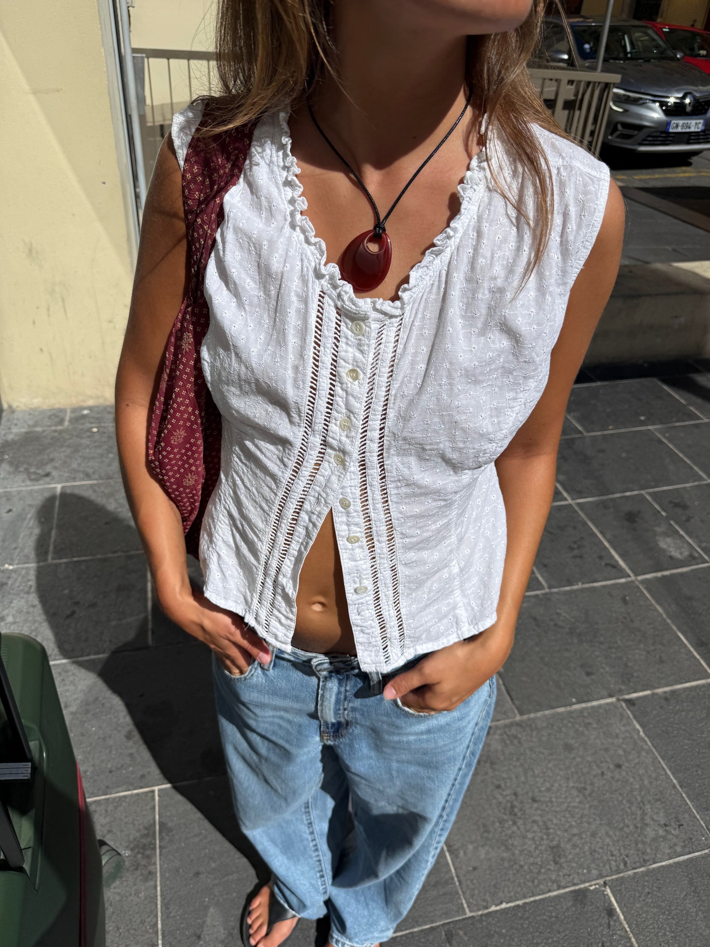 MENTON - RED STONE NECKLACE BLACK BAND