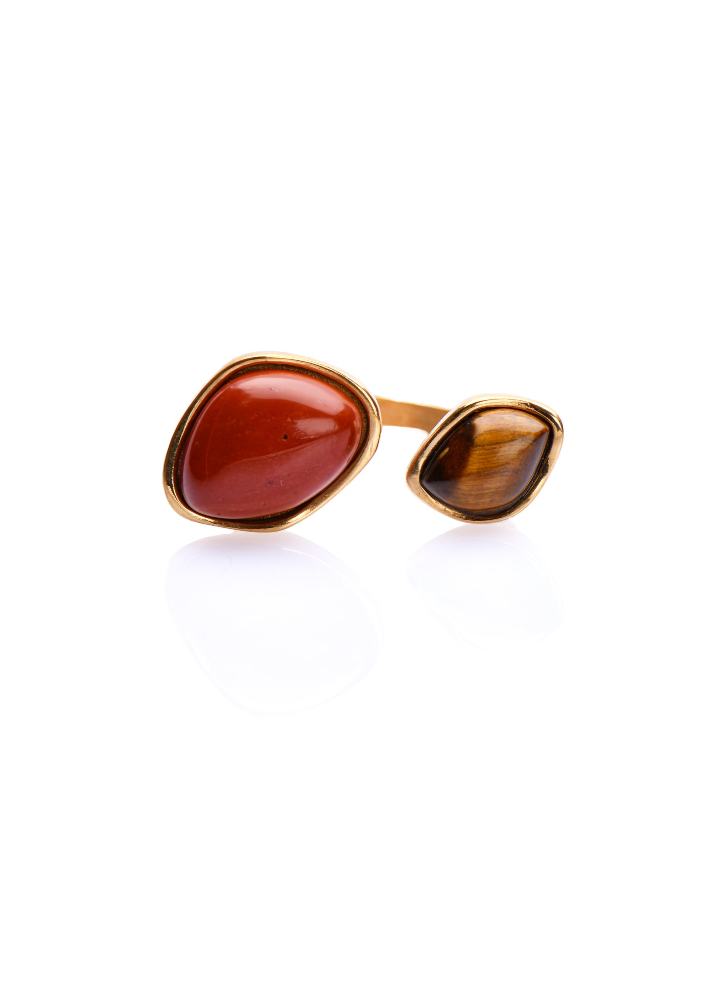 AXIL - GOLD RING RED AND BROWN STONES 18K GOLD PLATING