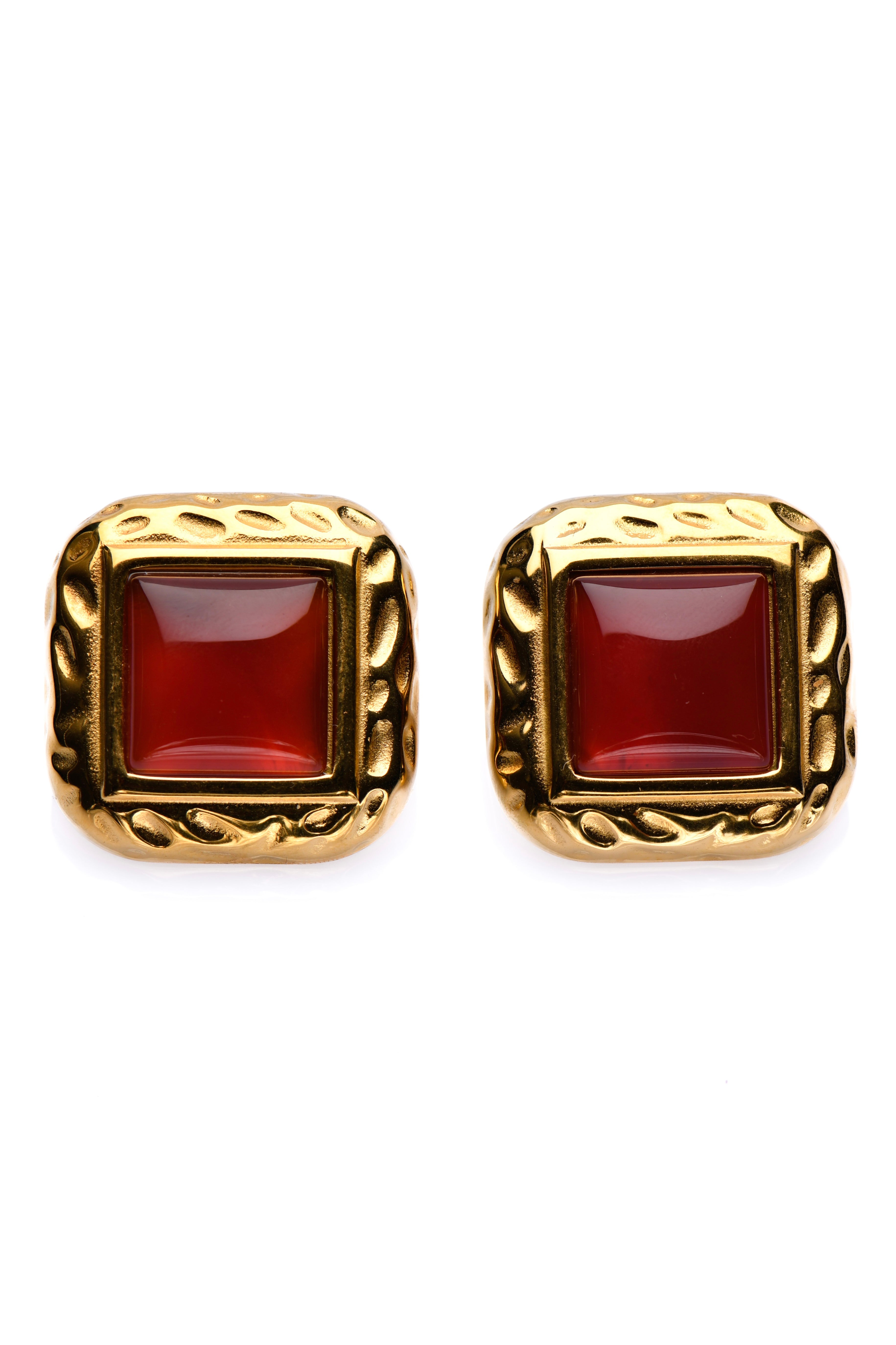 AMARANTH - GOLD EARRINGS RED STONE 18K GOLD PLATING WATERPROOF