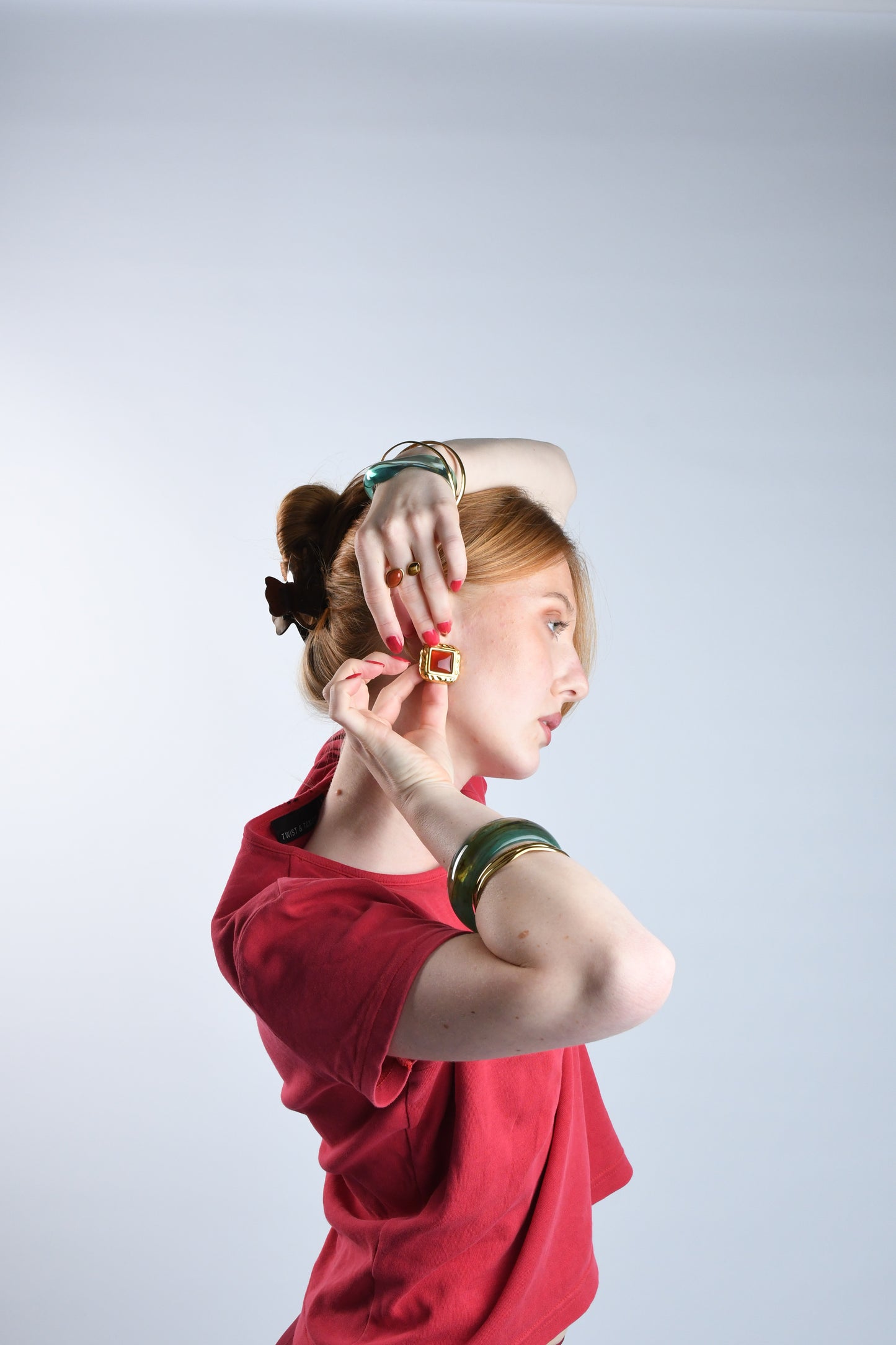 AXIL - GOLD RING RED AND BROWN STONES WITH 18K GOLD PLATING