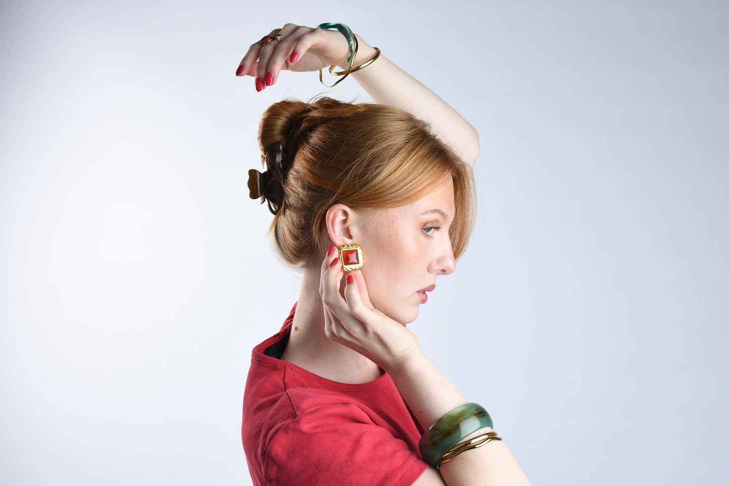 AXIL - GOLD RING RED AND BROWN STONES WITH 18K GOLD PLATING