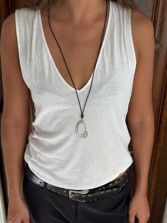 GRASSE - SILVER SWIRL NECKLACE BLACK BAND ADJUSTABLE LENGTH WATERPROOF
