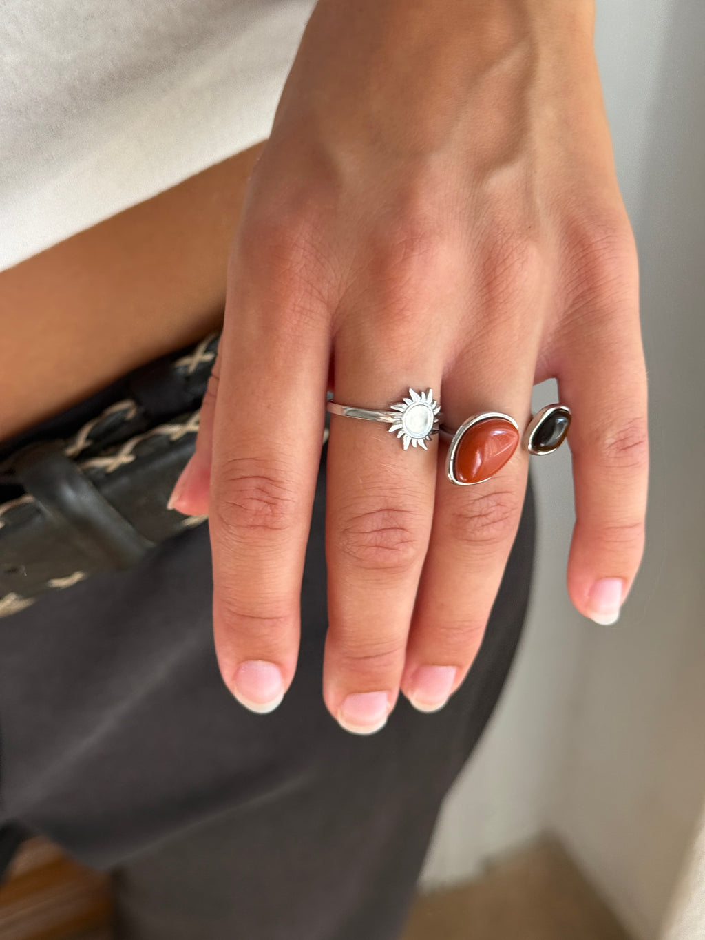 SUNFLOWER SILVER RING STAINLESS STEEL WATERPROOF