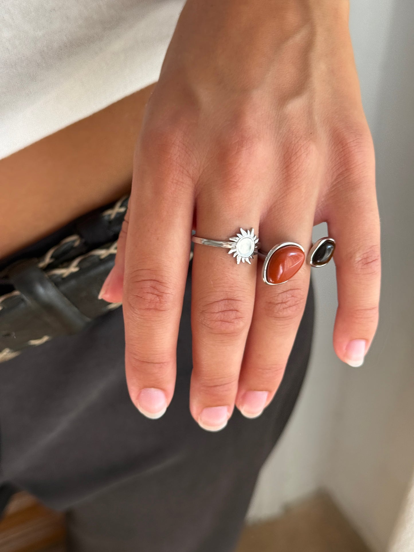 SUNFLOWER SILVER RING STAINLESS STEEL WATERPROOF