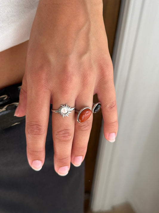 AXIL - SILVER RING RED AND BROWN STONES