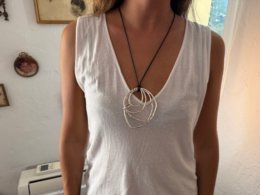 CASSIS - SILVER LAYERED NECKLACE BLACK BAND
