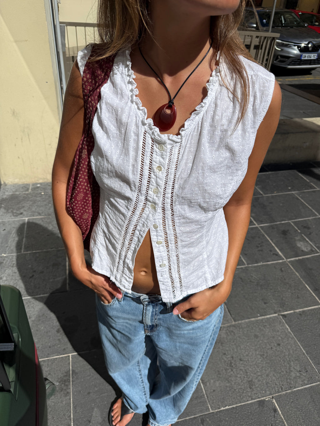 MENTON - RED STONE NECKLACE BLACK BAND