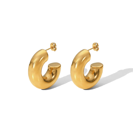 CLIVIA - CHUNKY GOLD HOOP EARRINGS 18K GOLD PLATING WATERPROOF