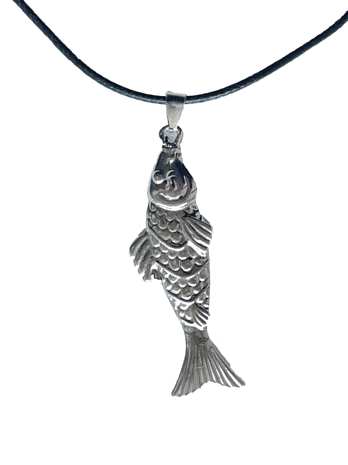 VERBENA - SILVER FISH NECKLACE WITH A BLACK BAND