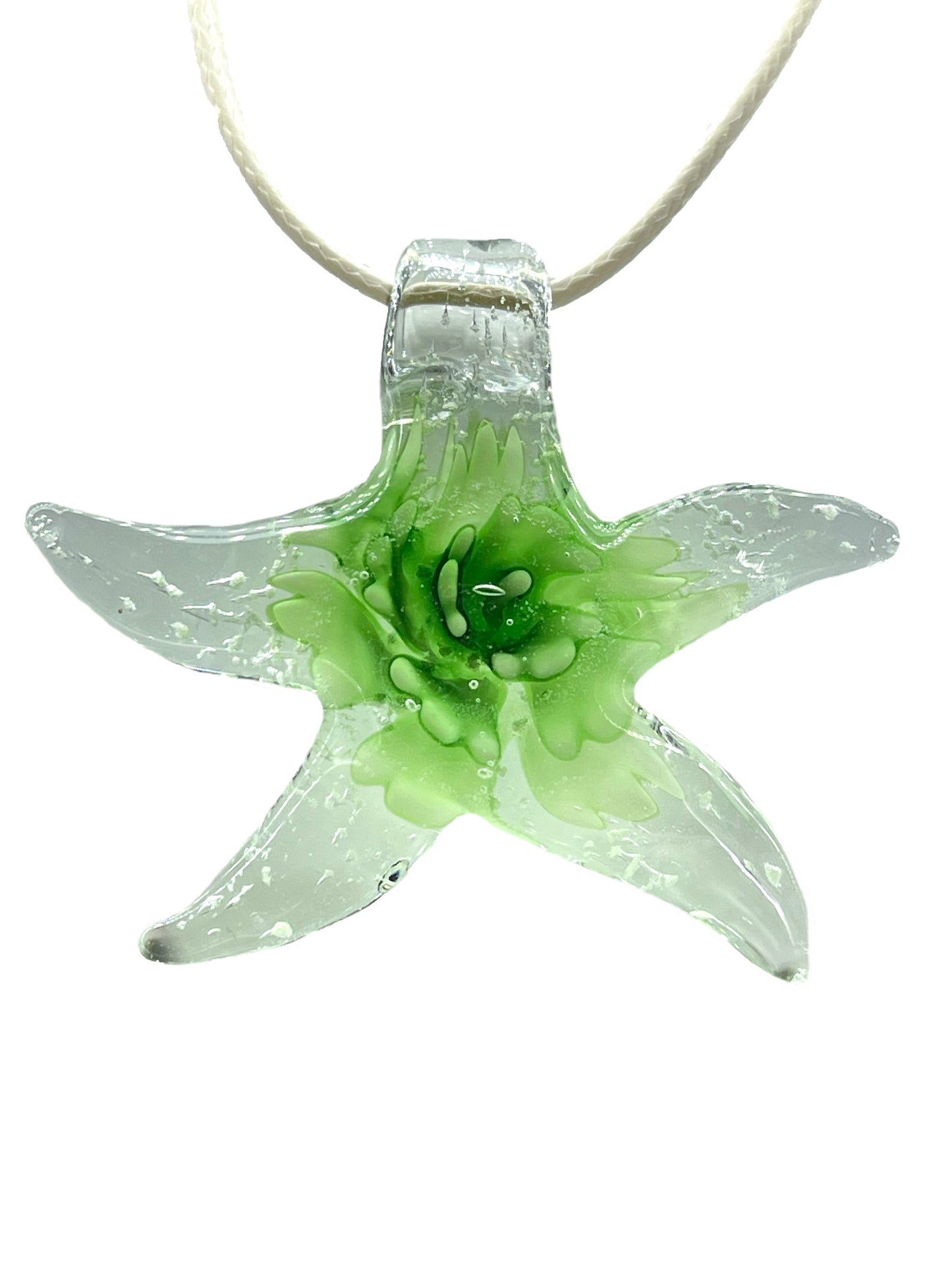 OLIVIA - STARFISH GLASS PENDANT IN GREEN WITH A COTTON BAND