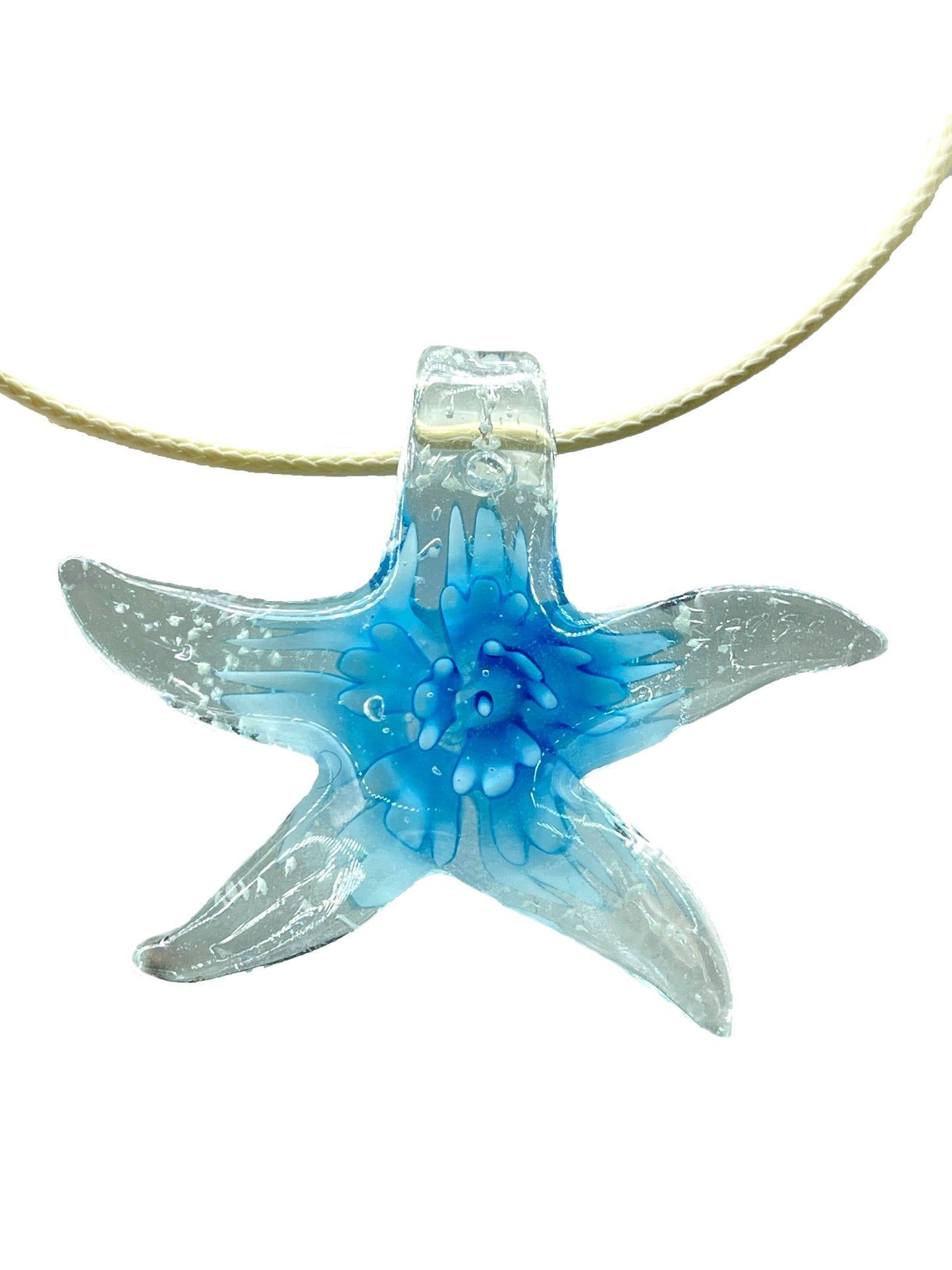 OLIVIA - STARFISH GLASS PENDANT IN TURQUOISE WITH A COTTON BAND